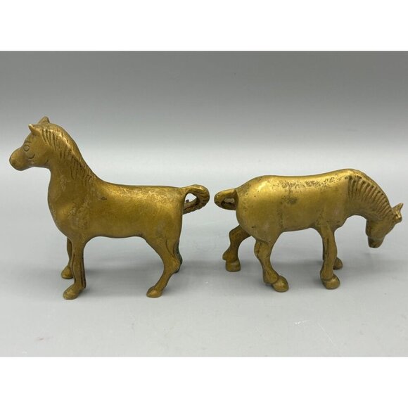 Vtg Brass‎ Horse Figurines Set Of 2 Standing Decor Animal Equestrian - Picture 3 of 6